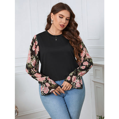 Plus Size Tops Printed Lantern Cuff Shirts Wholesale Womens Clothing N3824091200167