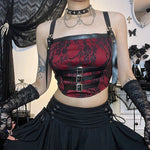 Dark Punk Suspenders Irregular Lace Crop Tops Wholesale Women'S Top