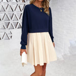 Women's Long Sleeve Contrast Color Sweatshirt Patchwork Dress Wholesale Womens Clothing N3823122900125