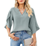 Petal Sleeve V-Neck Chiffon Commuter Solid Color Top Wholesale Women'S Top