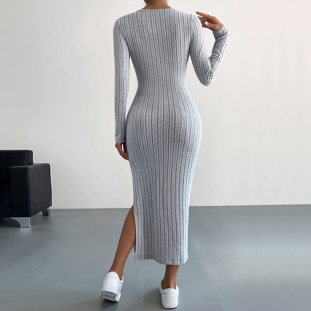 Slim Split Wrap Hip Midi Bodycon Dresses Wholesale Womens Clothing N3824070500027