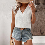 Lace Paneled V-Neck White Top Wholesale Womens Clothing N3824041600013