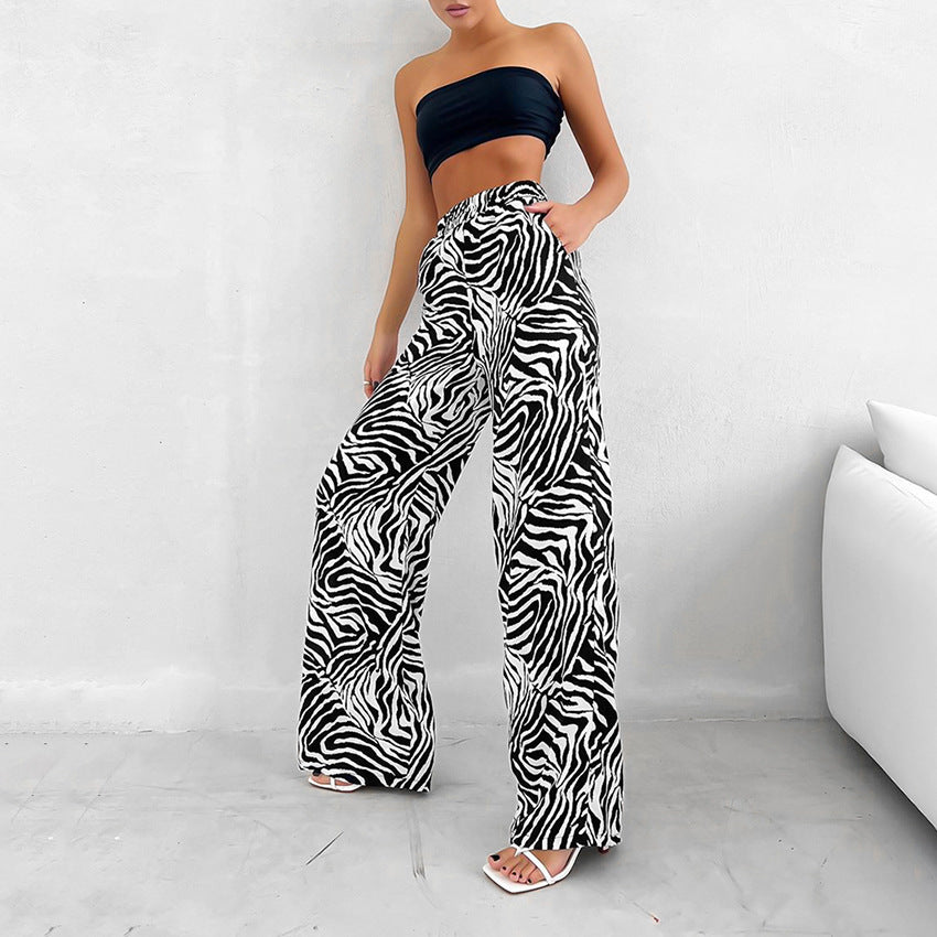 Zebra Print Niche Casual All-Match Wide-Leg Pants Wholesale Women'S Bottoms