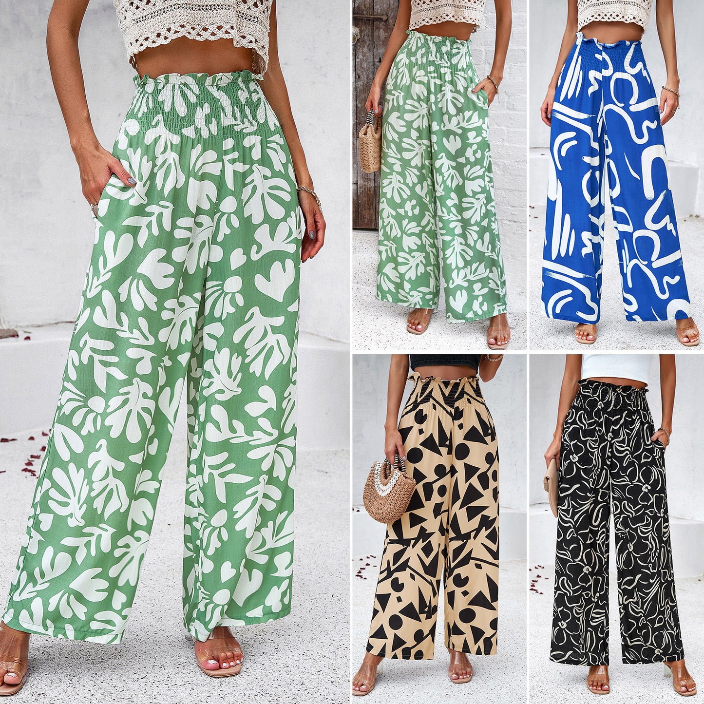 Women's Elegant Printed Loose Straight Pants Wholesale Womens Clothing N3823122900111