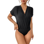 Solid Color V Neck Short Sleeve Bodysuit Wholesale Womens Clothing N3824041600023