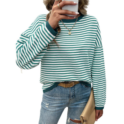 Casual Crew Neck Striped Sweatshirts Wholesale Womens Clothing N3824062400017