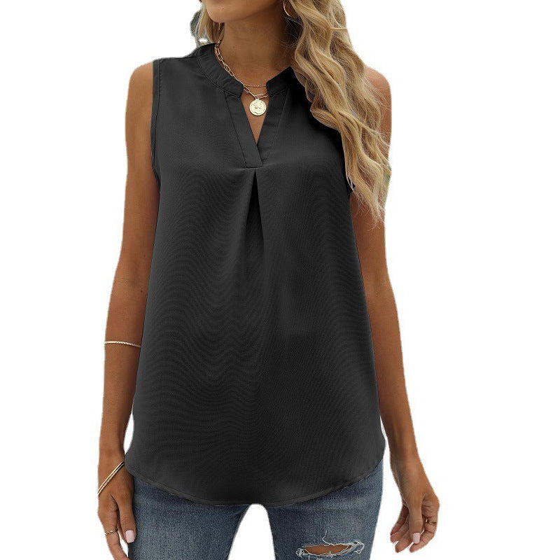 Commuter Solid Color Chiffon Loose Sleeveless Tank Tops Wholesale Women'S Top N4623052500015