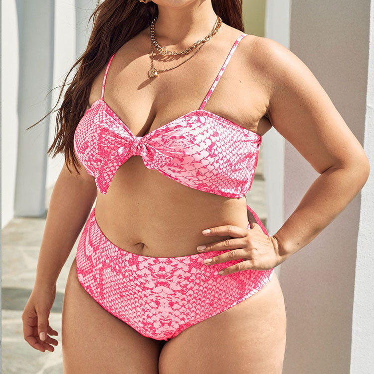Wholesale Women Plus Size Clothing Three Piece Swimsuit Fish Scale Print Knotted