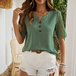 Casual Solid Color Short Sleeve Lace T-Shirt Wholesale Womens Clothing N3824040200001