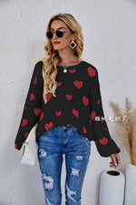 Fashion Valentine'S Day Long Sleeve Heart Print Crew Neck Knit Sweater Wholesale Womens Tops