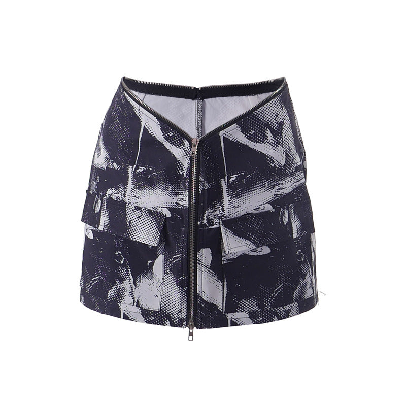 Fashion Print Zipper Edge Hip Half Body Super Short Skirt Wholesale Womens Clothing