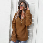 Fashion Solid Color Long Sleeve V-Neck Half-Button Top Wholesale Womens Tops