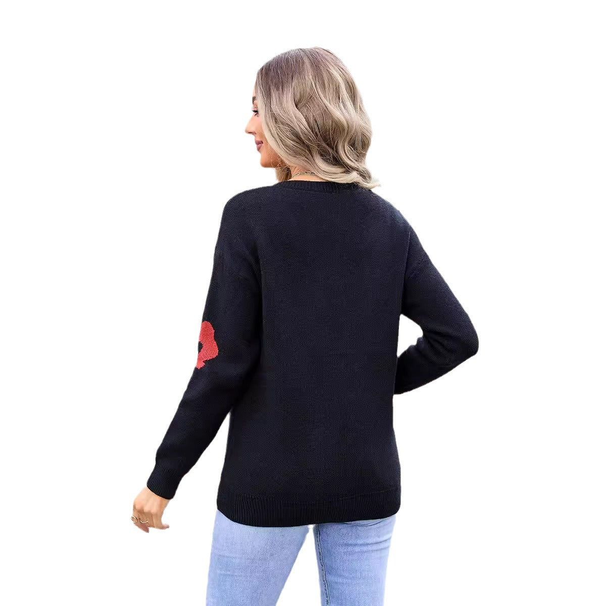 V-Neck Long Sleeve Floral Knit Sweater Winter Wholesale Womens Clothing N3824062800041