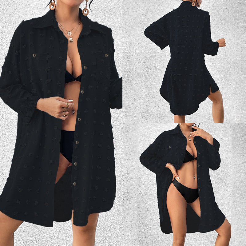 Resort Beach Jacket Bikini Cover Up Button Down Shirt Wholesale Womens Clothing N3824022600104