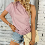 Women's Pink One-Shoulder Casual Tops Wholesale Womens Clothing N3824022600093