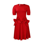 Elegant Solid Color Bow Short Sleeve Round Neck Dress Wholesale Dresses