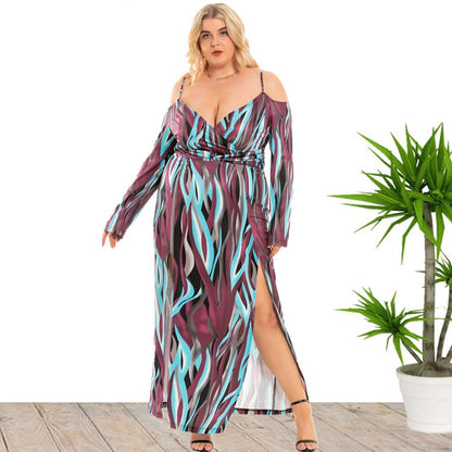 Plus Size Sexy Slit V-Neck Sling Dresses Wholesale Womens Clothing N3824080300023