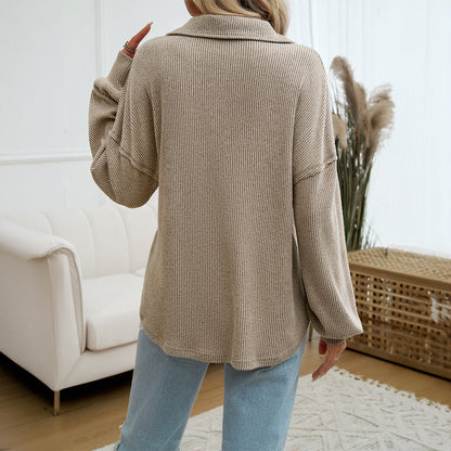 Fall Winter Casual Button Lapel Pocket Sweater Wholesale Womens Clothing N3824073000001