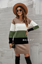 Fashion Colorblocking Wide Stripe Crew Neck Knit Dress Wholesale Dresses