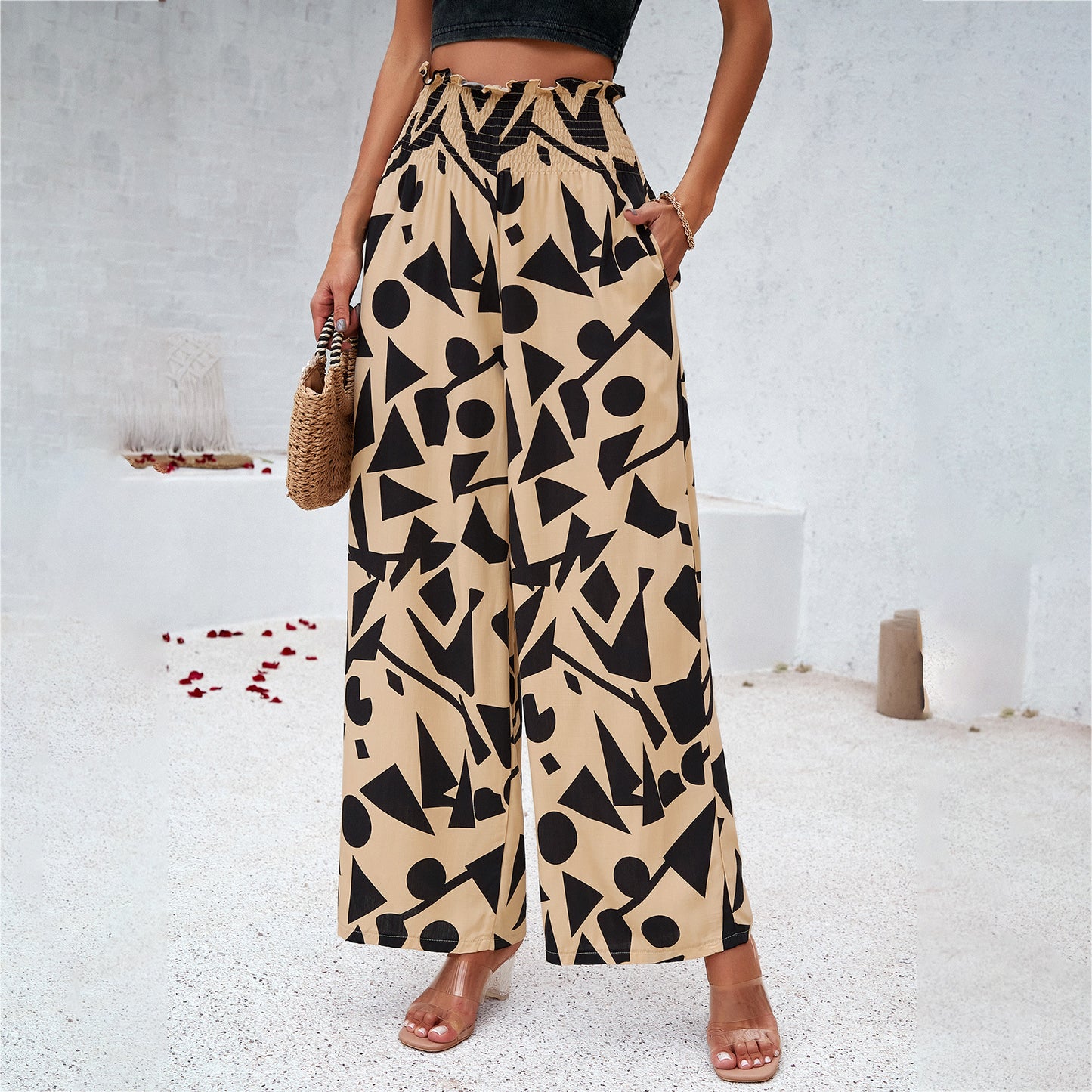 Women's Elegant Printed Loose Straight Pants Wholesale Womens Clothing N3823122900111