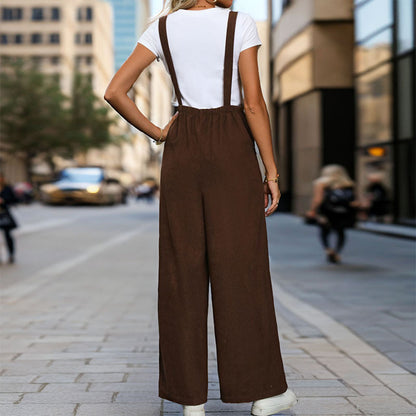 Solid Color Corduroy Overalls Jumpsuit Wholesale Womens Clothing N3824062800011