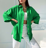 Casual Solid Color Flared Sleeve Single-Breasted Lapel Shirt Wholesale Womens Shirts