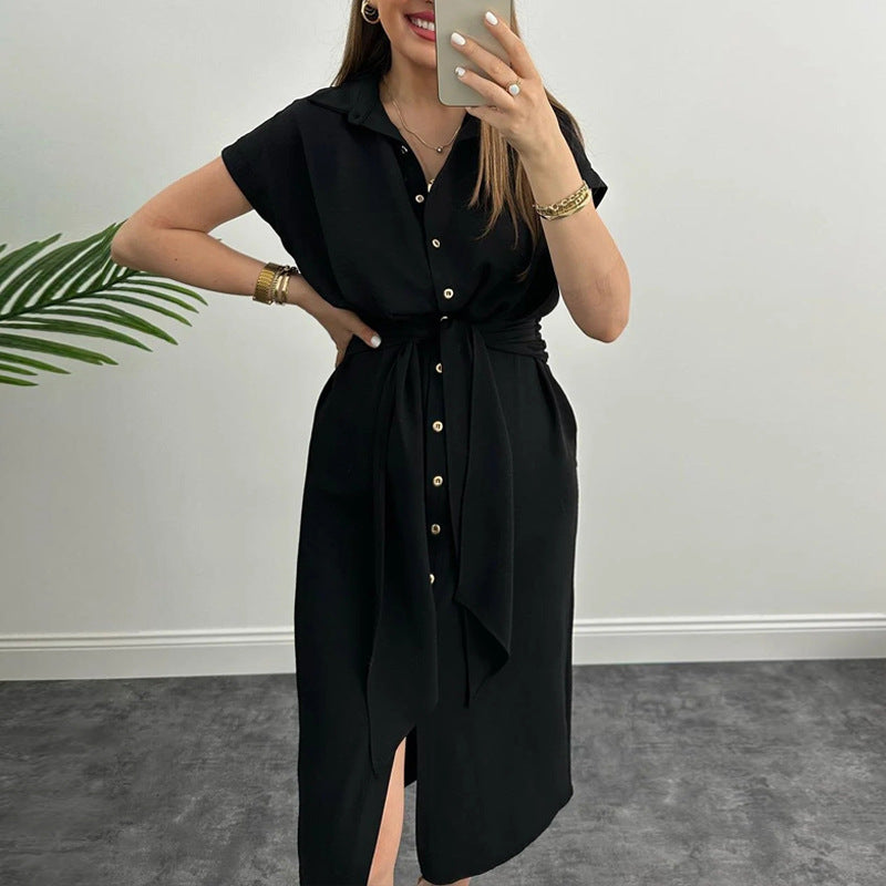 Single Breasted Waist Shirt Dresses for Women Wholesale Womens Clothing N3823120800045