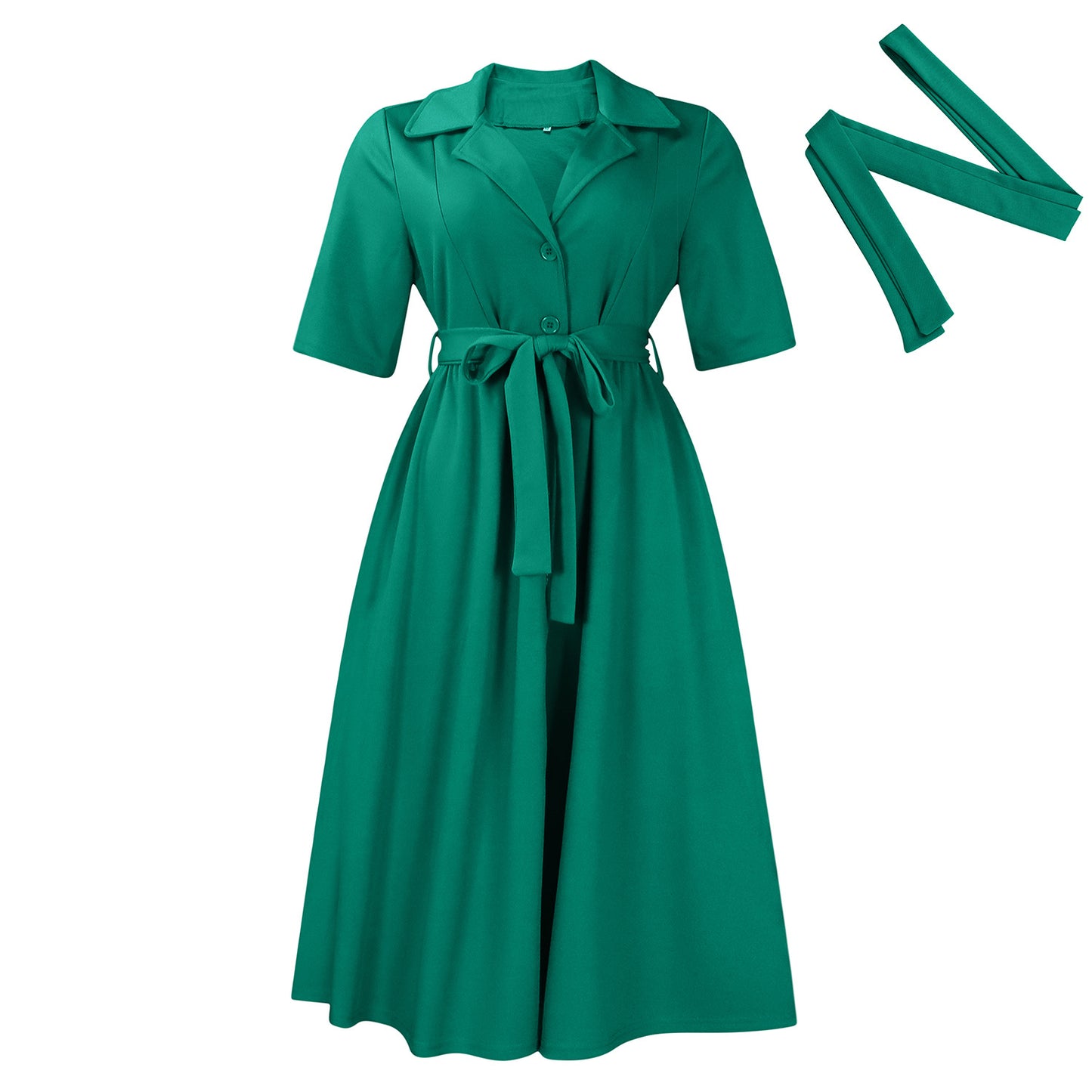 Short Sleeve Suit Collar Tie Solid Color Plus Size Dresses With Belt Wholesale Womens Clothing N3824080500017