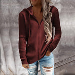 Casual Solid Color Striped Long Sleeve Zipper Hooded Knit Cardigan Wholesale Womens Clothing