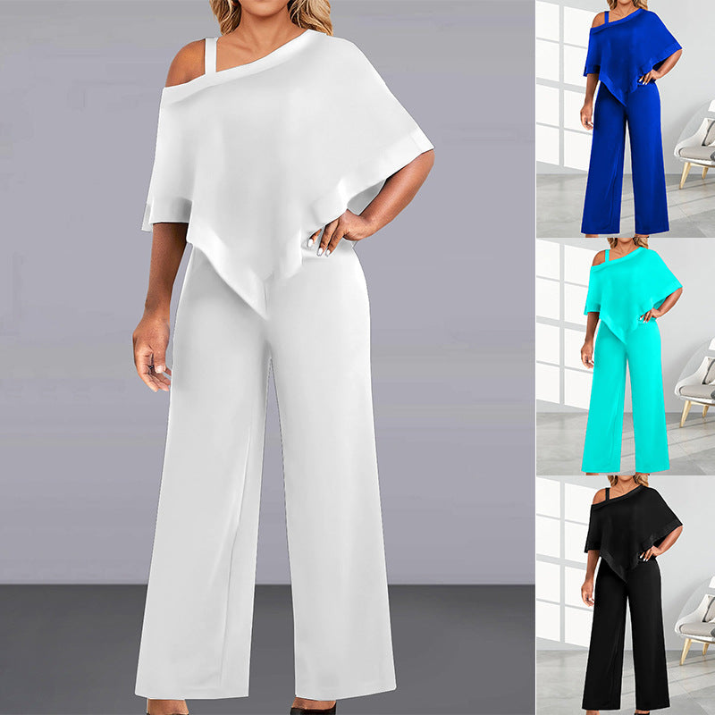 Fashion Solid Color Bat Sleeve Suspender Slash Neck Straight Jumpsuit Wholesale Jumpsuits