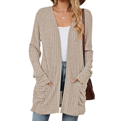 Solid Color Pocket Long Sleeve Knitted Bottoming Cardigan Wholesale Womens Clothing N3824072900051