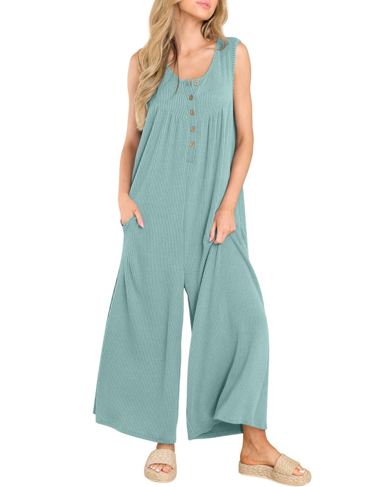 Solid Color Sleeveless Pocket Jumpsuit Wholesale Womens Clothing N3824040700330