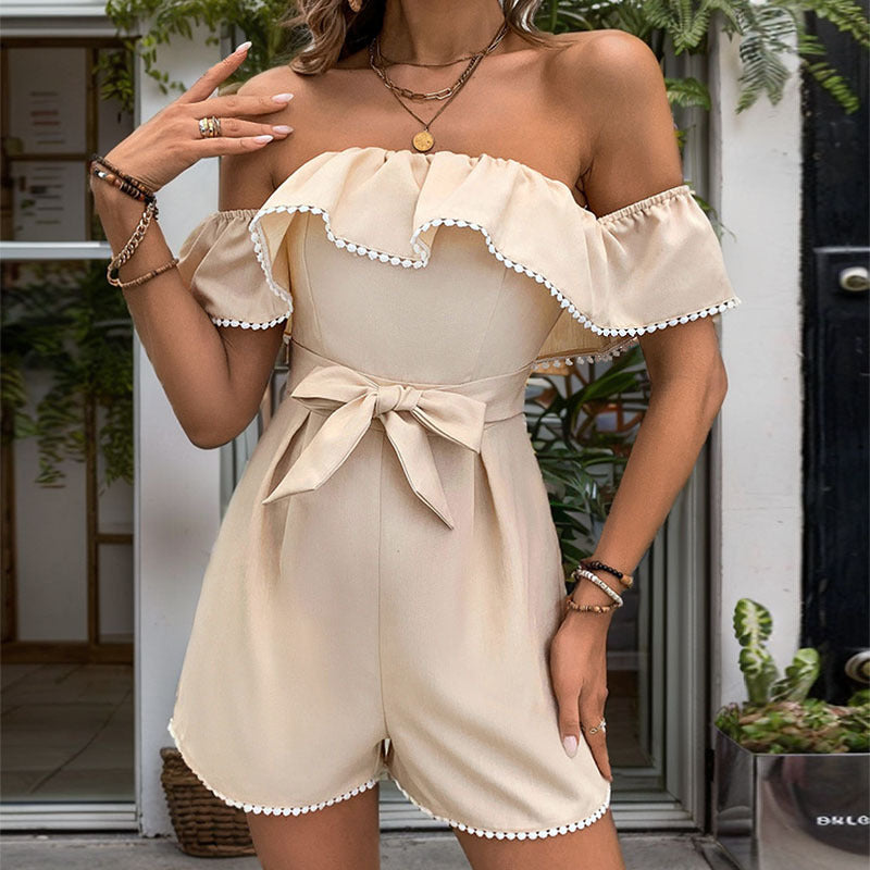 Off-Shoulder Ruffle Solid Color Rompers & Jumpsuits Wholesale Womens Clothing N3824040700311