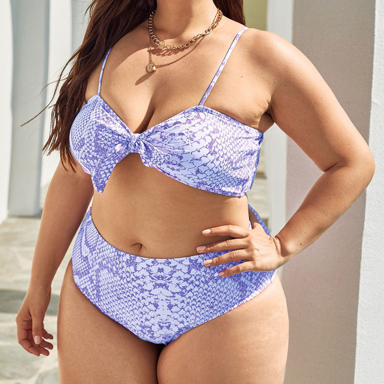 Wholesale Women Plus Size Clothing Three Piece Swimsuit Fish Scale Print Knotted