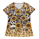 Sunflower Print Casual Short Sleeve V-Neck T-Shirt Wholesale Womens Clothing N3824022600053