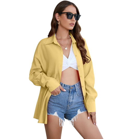 Loose Solid Color Long Sleeve Single Breasted Lapel Sun Protection Top Wholesale Womens Clothing