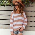Fashion Long Sleeve Striped Warm Knit Top Wholesale Womens Tops