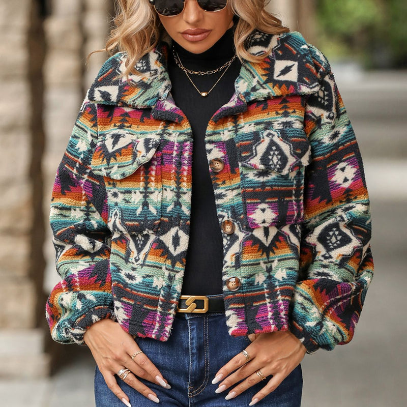 Ethnic Printed Loose Long Sleeve Cropped Jackets Wholesale Womens Clothing N3823111600027