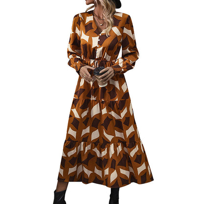 Irregular Pattern Print Long Sleeve Dresses Wholesale Womens Clothing N3824091200039