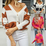 Stylish Long Sleeve Plaid Patchwork Knit Cardigan Jacket Wholesale Womens Clothing