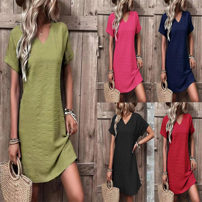 Sexy Slim V-Neck Solid Color Short Sleeve Dress Wholesale Dresses