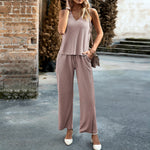 Casual V-Neck Sleeveless Tank Tops Wide-Leg Pants Suit Wholesale Womens Clothing