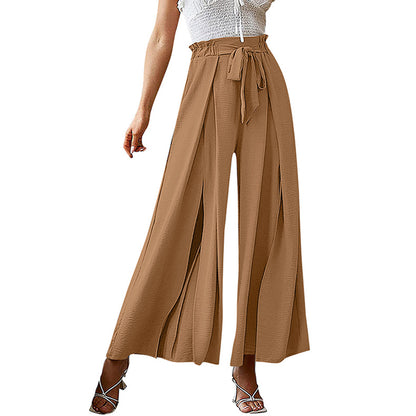 Loose-Fitting, High-Waisted Pleated Wide-Leg Pants With Waistband Wholesale Womens Clothing