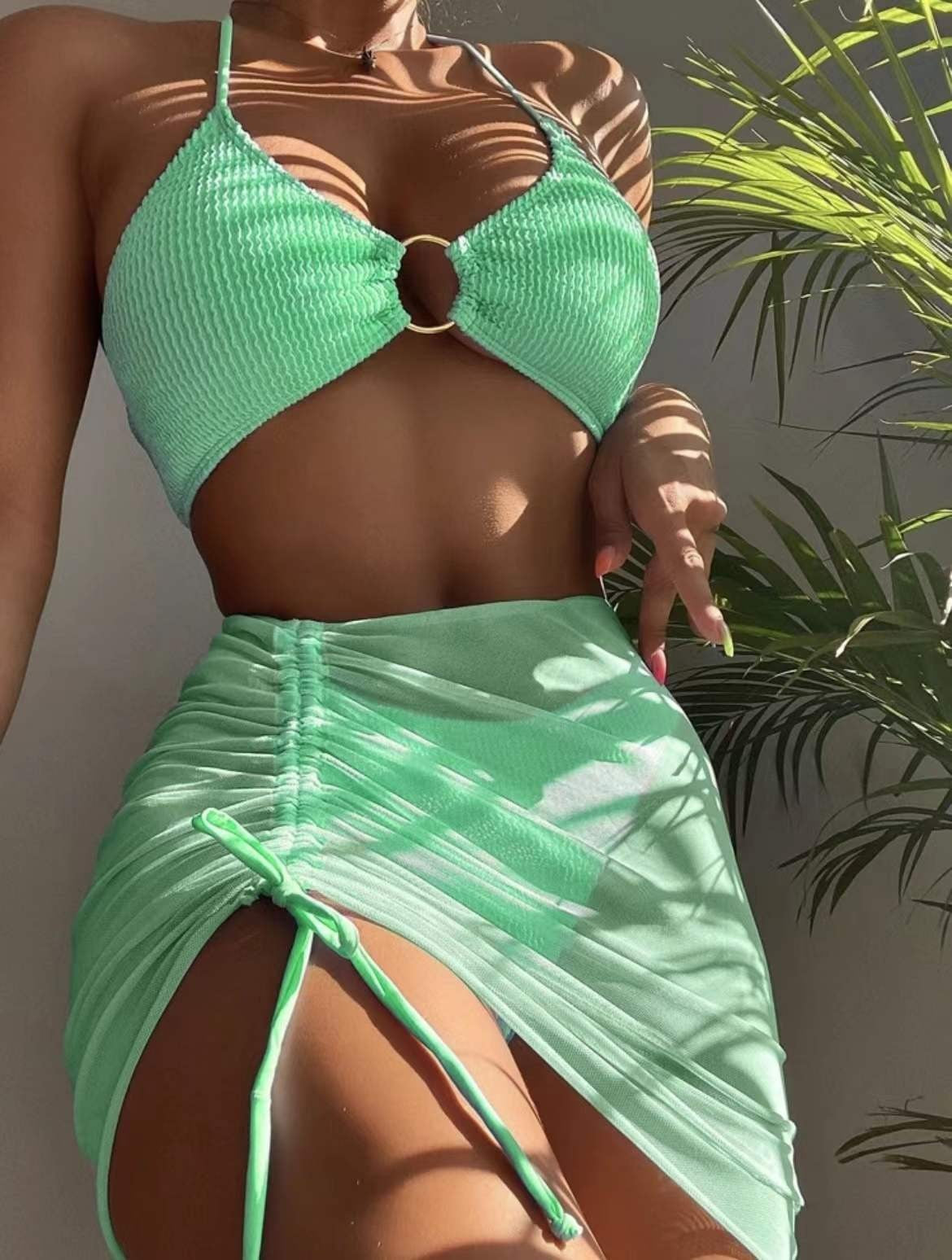 Multicolor Sexy Bikini Halterneck Three-Piece Swimsuit Wholesale Womens Clothing N3824022700001