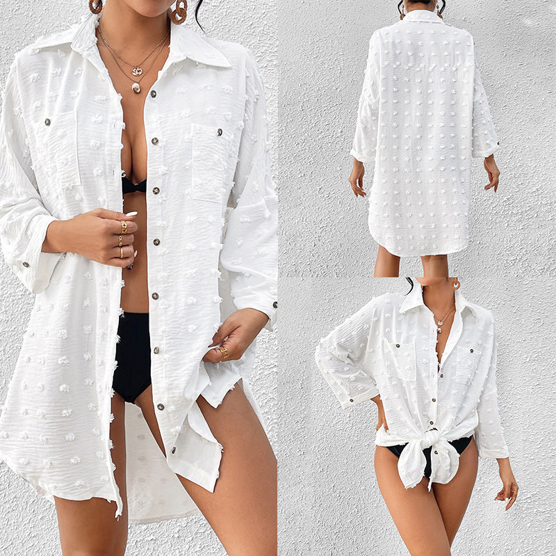 Resort Beach Jacket Bikini Cover Up Button Down Shirt Wholesale Womens Clothing N3824022600104