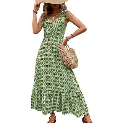 Summer Rhombus Print Sleeveless Maxi Dresses Wholesale Womens Clothing N3824062800034