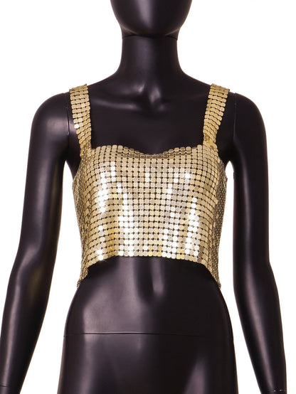 Sexy Metallic Sequins Backless Neck Crop Top Wholesale Womens Tops