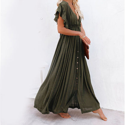 Solid Color Beach Cover Up Maxi Dresses Wholesale Womens Clothing N3823121400173