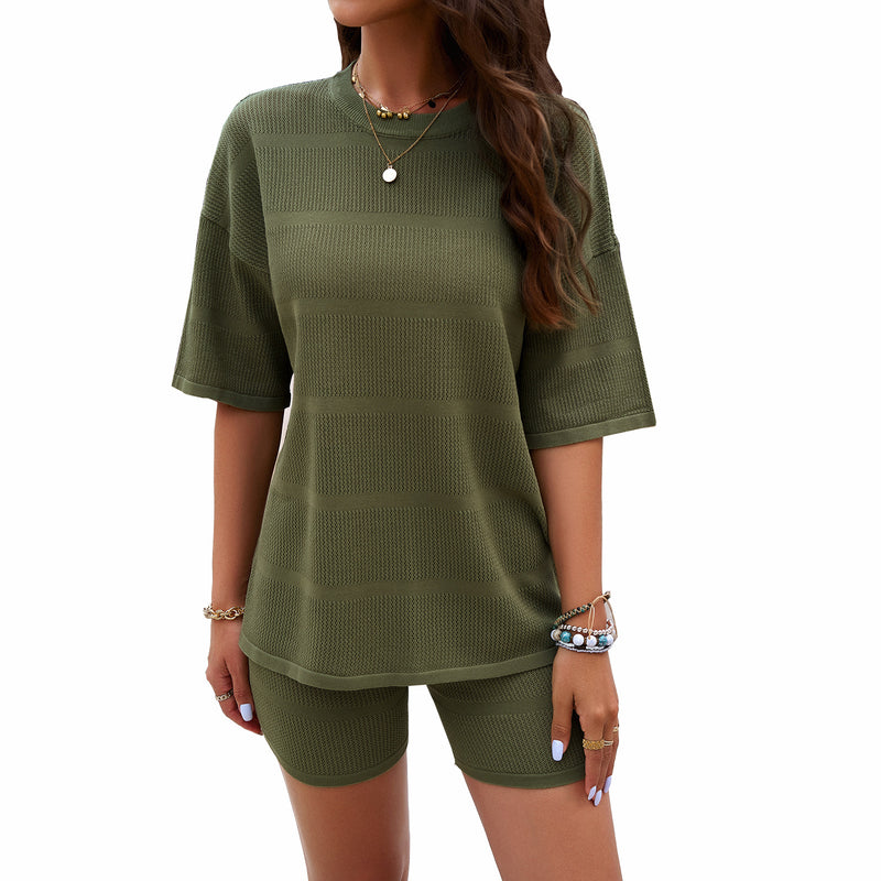 Women's Casual Solid Color Short-Sleeved T-Shirts Set Wholesale Womens Clothing N3823122900117
