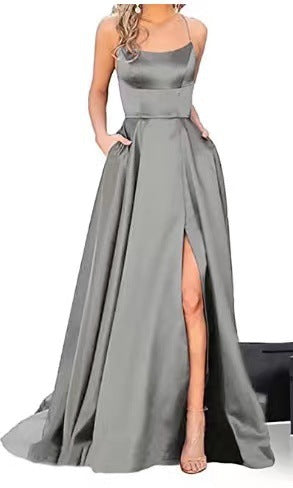 Evening Gown Solid Color Slit Cami Dresses Wholesale Womens Clothing N3823111600012